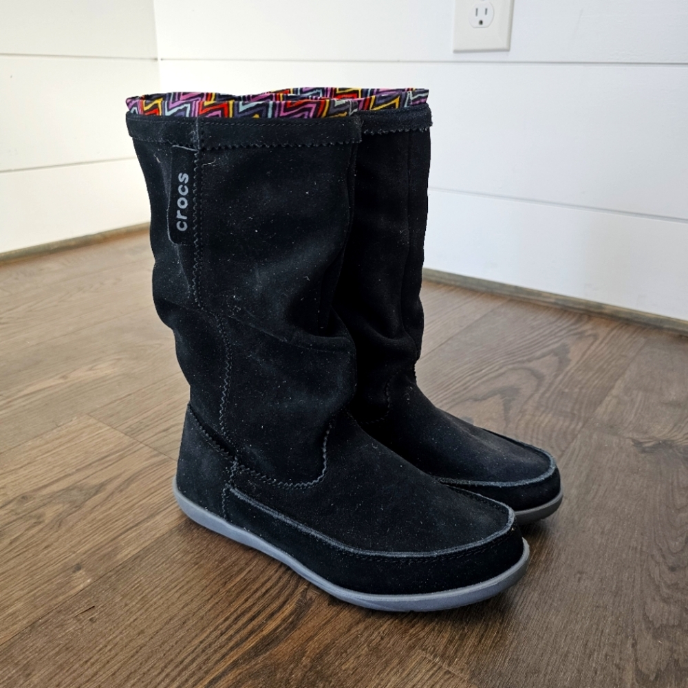 Black Crocs Adela Suede Boots